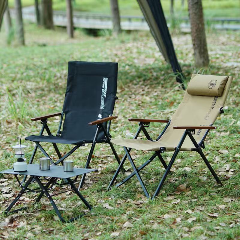 Woodworking Outdoor Furniture - 折りたたみ式ハイバックビーチキャンプチェア、4段階調整可能な鉄パイプ製ポータブルリクライニングラウンジチェア、屋外ピクニック、釣り用