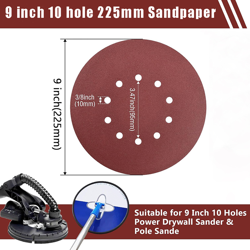 Woodworking Wallpaper - 20 個 9 インチ 225mm10 穴ウォールサンダーサンドペーパー金属木工研削ディスク研磨研磨